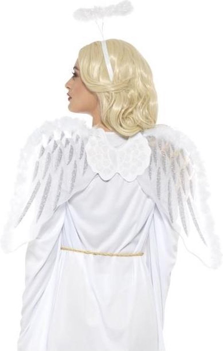 SMIFFYS - Witte engel set met vleugels en halo voor volwassenen - Accessoires > Supporter Kit